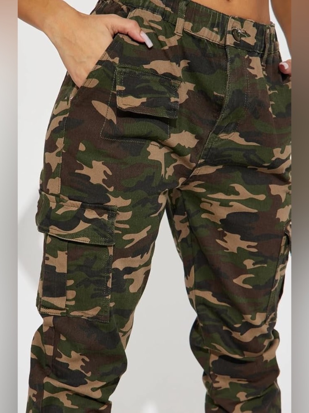 Double Demin Camo Cargo Pants - Olive Green Camouflage Sise L
